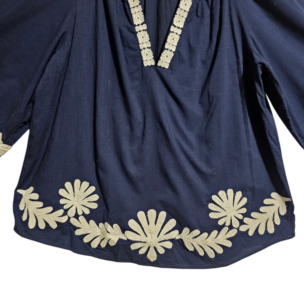 VELVET BY GRAHAM & SPENCER AMY EMBROIDERED NAVY WHITE TOP SZ L - Picture 7 of 11